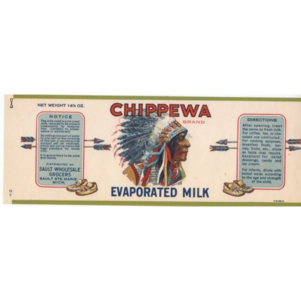 1920 Chippewa Brand Can Label Evaporated Milk Original Sault Wholesale Grocers